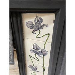 The Gallery Collection Fireplaces - 'Edwardian' cast iron fireplace, the hood decorated with interlacing floral design, with Art Nouveau inspired upright tiles