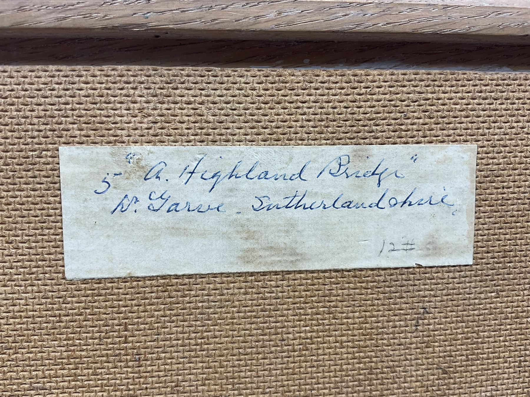 Owen Bowen (Staithes Group 1873-1967): 'A Highland Bridge - Sutherlandshire', oil on board signed, original title label verso 40cm x 50cm