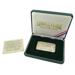 Fine silver (999) Lewis & Clark ingot issued by Northwest Territorial Mint, Washington, to commemorate the bicentennial of Lewis & Clark's exploration of the American West and their discovery of a waterway to the Pacific in 1805, 5oz, cased