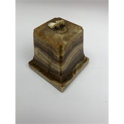 Demetre Chiparus (1886-1947): Innocence, a gilt bronze and ivory figure, circa 1925, standing in contemplative post with hands clasped, upon onyx plinth, signed to base, H24.4cm