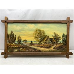 Horst Baumgart (German 1932-): Thatched Cottage I, oil on canvas signed 48cm x 98cm in cruciform oak Oxford frame