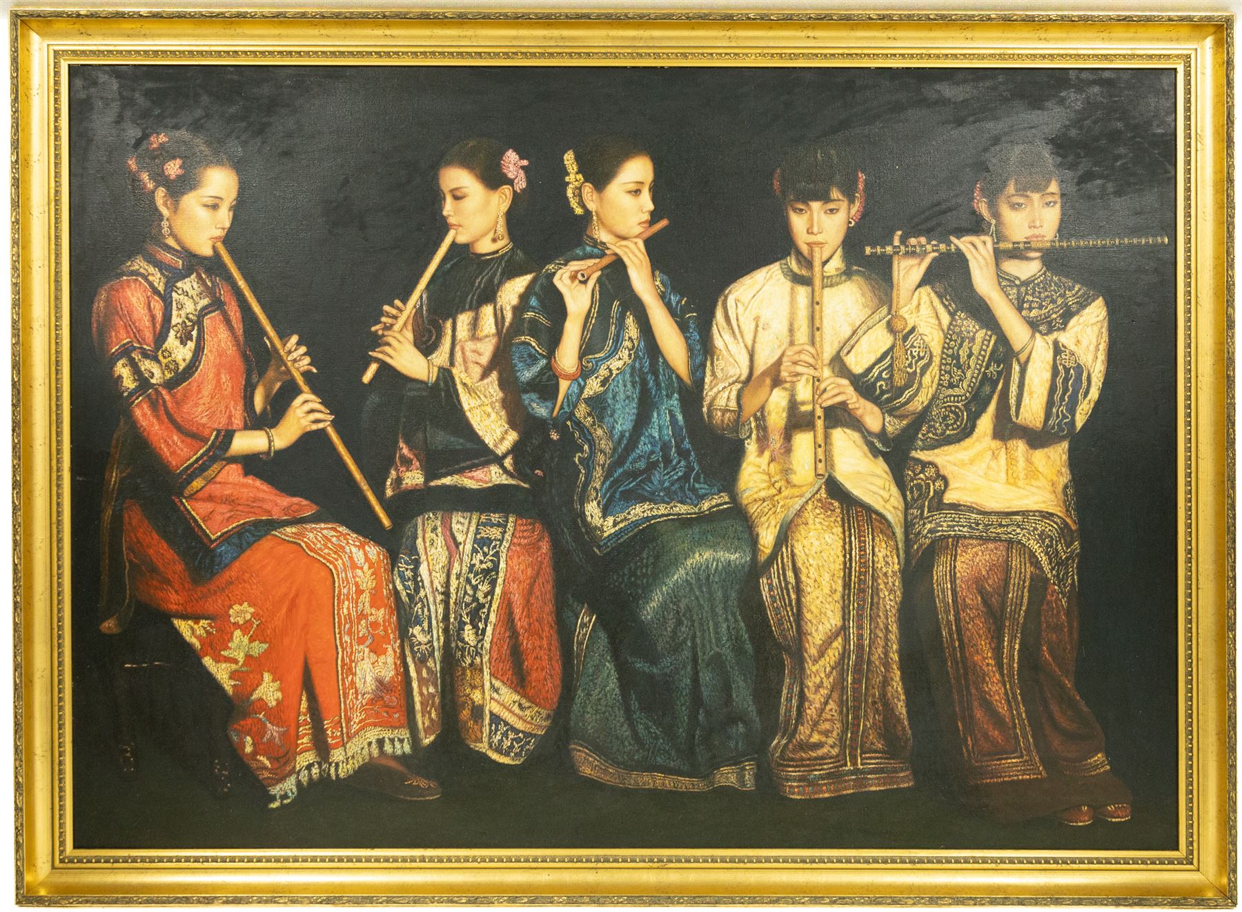 After Chen Yifei (Chinese 1946-2005): The Banquet, oil on canvas 89cm x 125cm 