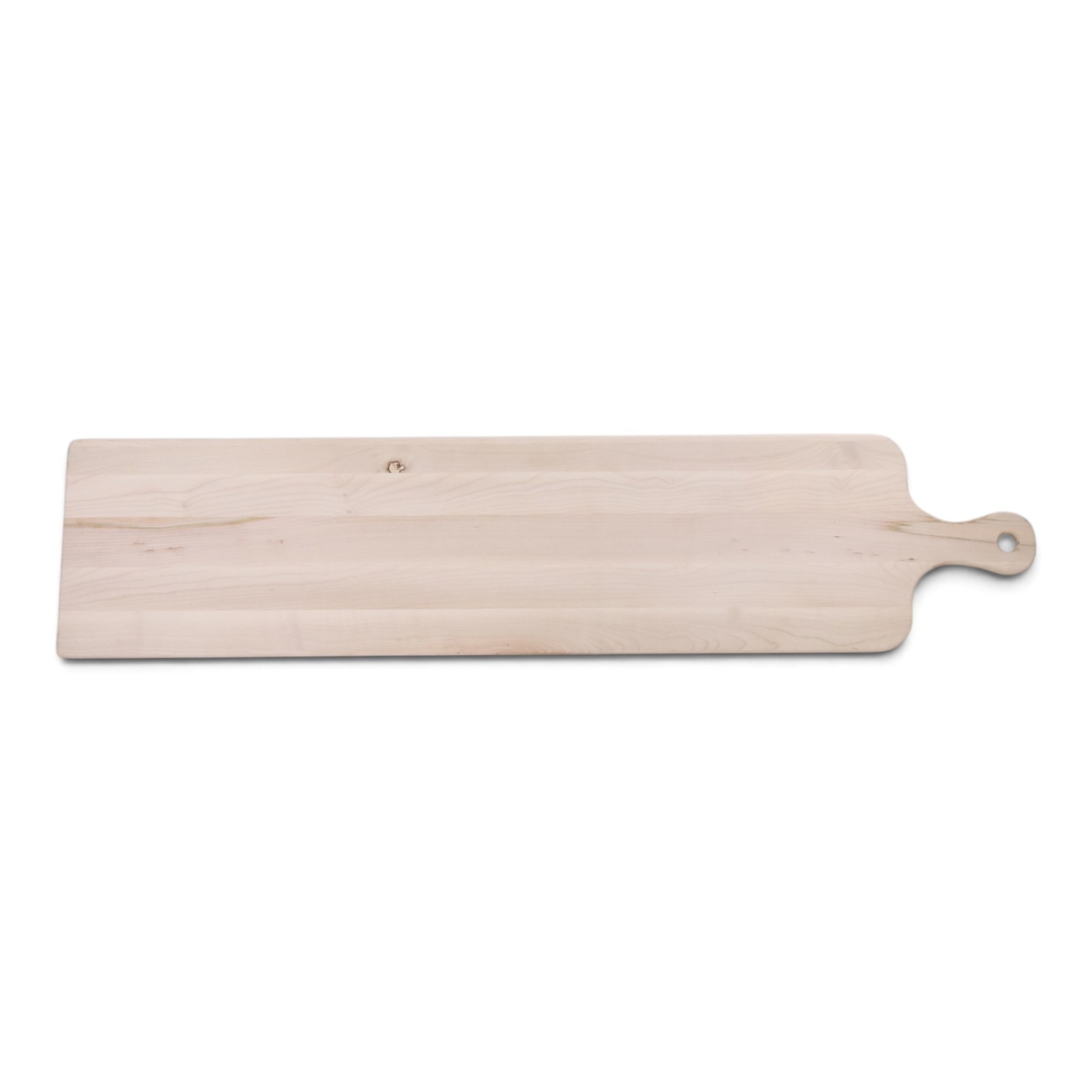 Wooden cheeseboard of rectangular form, upon four turned bun feet, H130cm W29cm