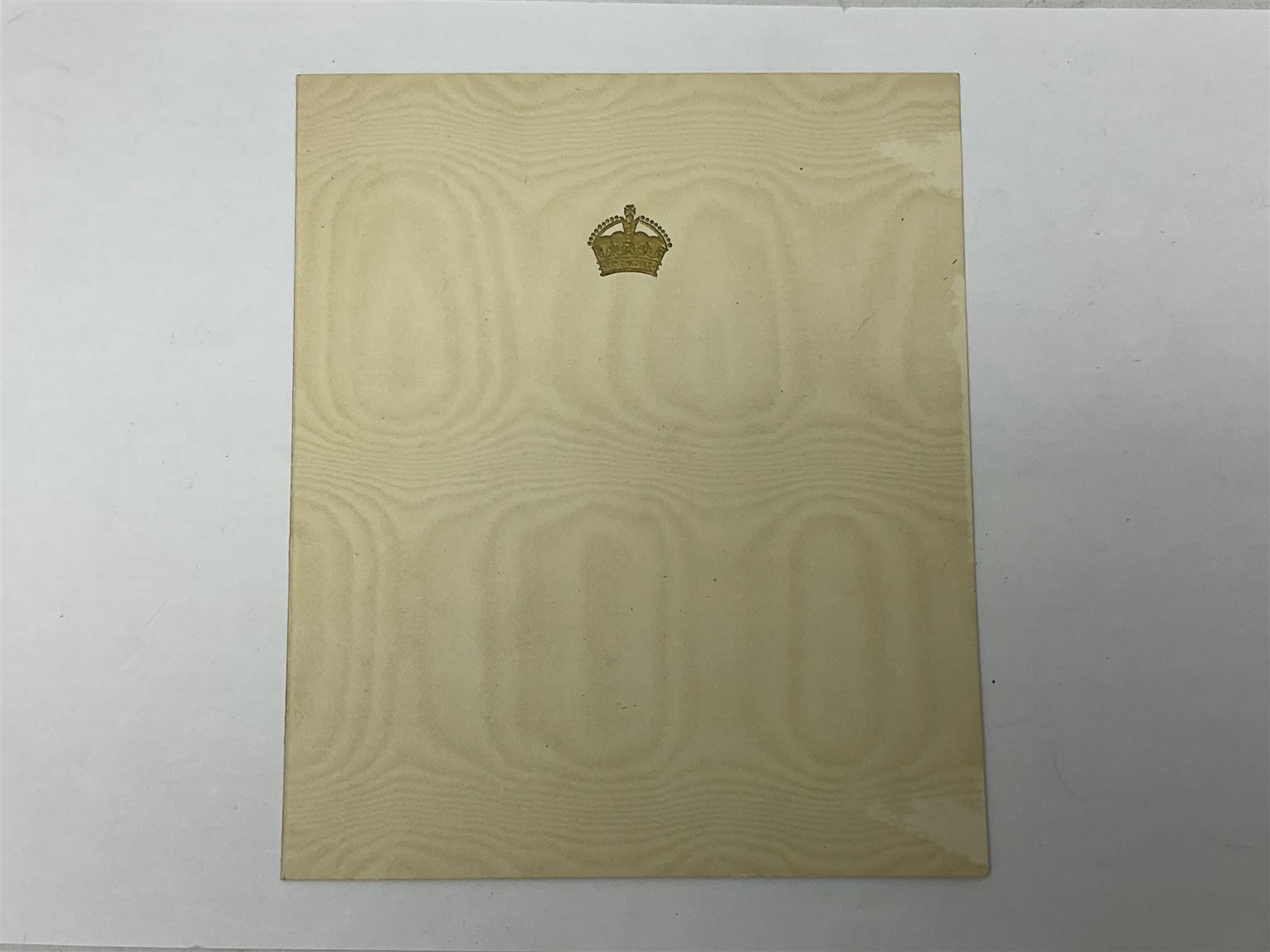 King George VI and Queen Elizabeth - signed 1949 Christmas card with gilt embossed crown to cover, black and white photograph to the interior, of The King and Queen riding in an open carriage to their Silver Wedding Celebration, signed 'George R. Elizabeth R.'