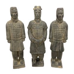 Set of three terracotta warriors style figures, the tallest H27cm