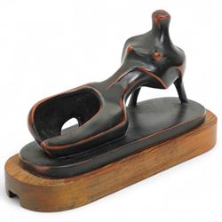 After Henry Moore (British 1898-1986): 'Reclining Figure', terracotta maquette sculpture, base marked with affixed catalogue label inscribed 'Reclining Figure: 1945 Archive 0041731', W21cm H12cm
