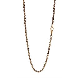 Early 20th century rose gold muff chain stamped 9c with gold clip, approx 19.5gm