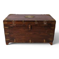 Anglo Indian brass bound chest, the hinged lid with central brass star and floral motifs to the corners, opening to reveal a fitted tray, H30cm, D30cm  
