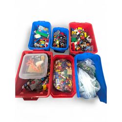Large collection of loose Lego in six coloured plastic boxes