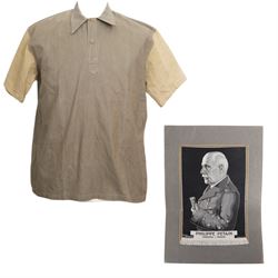 French Vichy shirt, stamped 1942, together with silk portrait of Philippe Petain Marechal de France