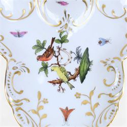 Herend, Hungary - Pair of ducks in blue fishnet decoration, together with goose in the same design and Herend trinket dish decorated with birds and insects, goose H11cm 