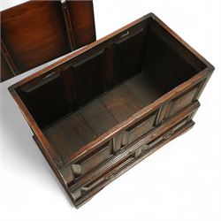 Titchmarsh and Goodwin design miniature oak coffer, rectangular, removable top with projecting panelled front with blind drawers on bracket feet 
