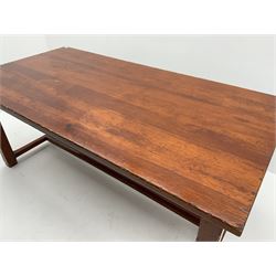Charon distressed stained pine rectangular dining table, stretcher base