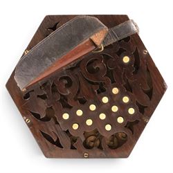 Late 19th century Anglo three-row concertina by C. Jefferies, twenty-six bone buttons, circa 1880, stamped 'C Jefferies Maker', in modern custom made carry case