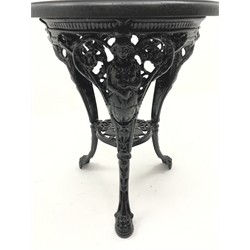  Ornate cast iron pub table, circular oak top, 'Gaskell & Chambers Ltd', D61cm, H72cm  