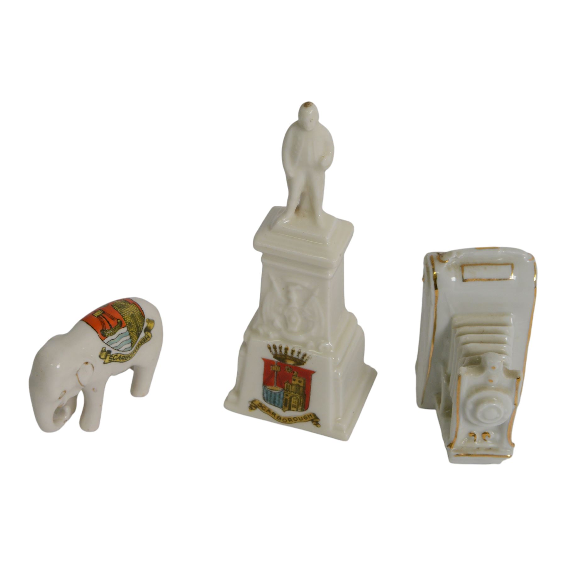 Scarborough Crested Ware including, tanks, a grenade, plane, canon, Scarborough castle, lobster pot, camera etc   