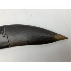 Post WW2 Gurkha kukri, in leather scabbard complete with two skinning knives, 42cm overall