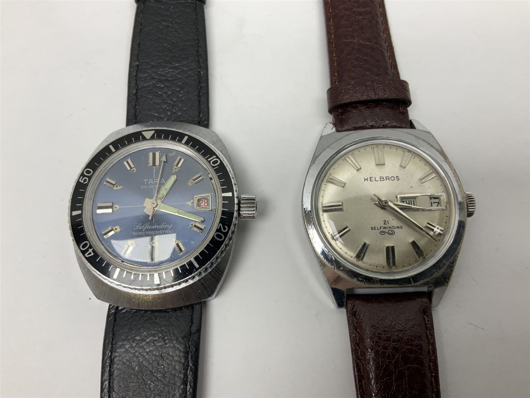 Two automatic wristwatches including Tara and Helbros and six manual wind wristwatches including Memostar alarm, Belmont alarm, Lanco, Tegrov, Superoma De Luxe and Services (8)