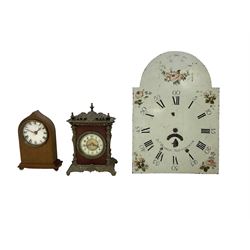 An early painted late 18th century 30hour long case clock dial and two 20th century mantle clocks.