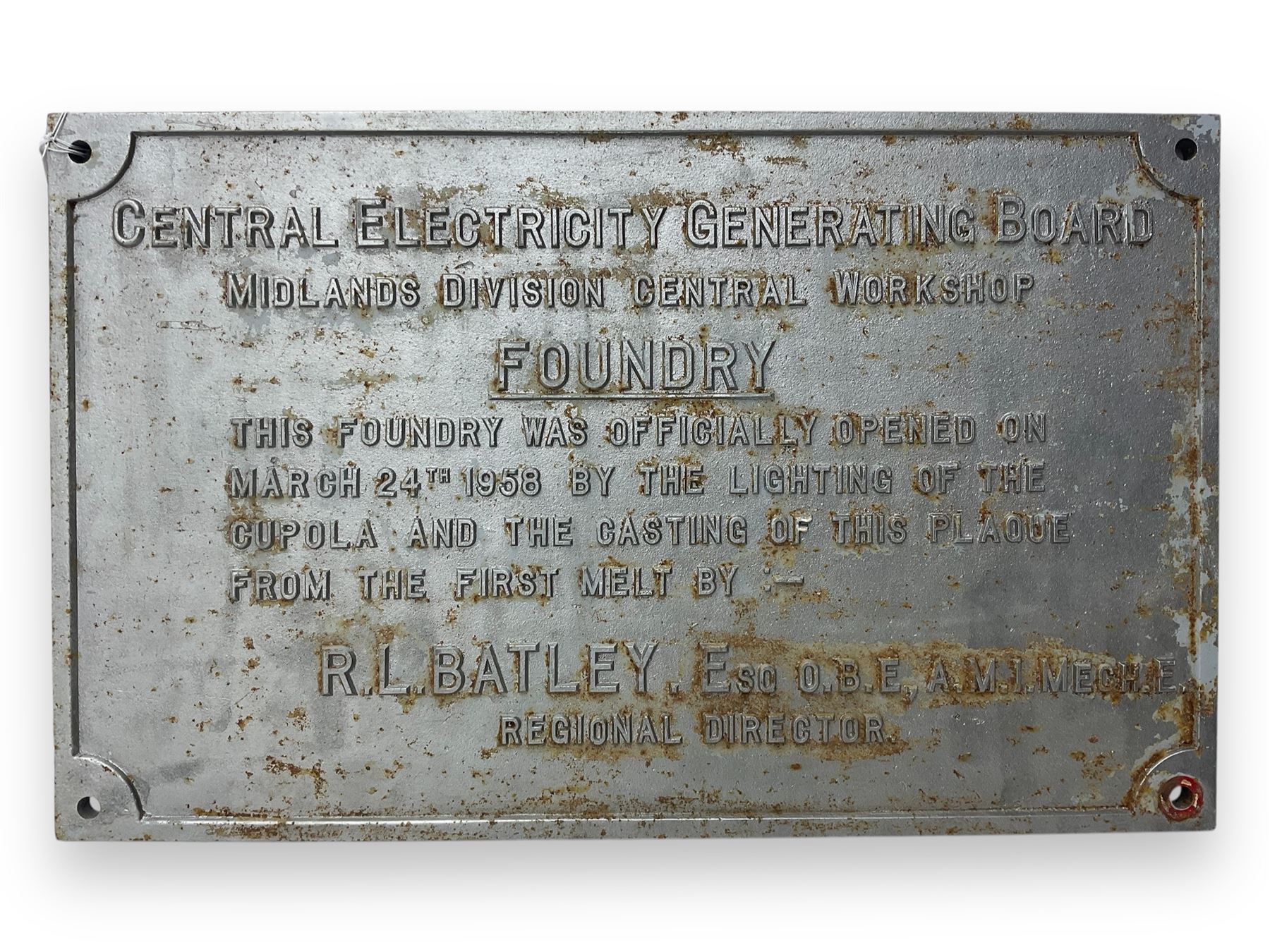Central Electricity Generating Board Midlands Division Central Workshop, mid 20th century cast iron foundry sign