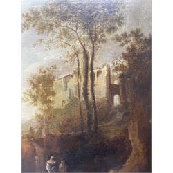 Jan Dircksz Both (Dutch 1615/18-1652) and Andries Both (Dutch 1612/1613-1642): Shepherd and Wife within an Italian Landscape, oil on canvas attributed and titled on the mount 60cm x 50cm 
Provenance: previously owned by the Countess Michalowski, Cork 
Notes: this picture captures the typical golden Italian light and shadowy foreground that Both highlighted in many of his works from the 1630s and early 40s. It is likely the figures were executed by his elder brother Andries, who drowned in Venice 1642.