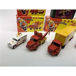 Four Corgi limited edition Pinder Jean Richard circus vehicles - 07201 Land Rover Pick-Up; 70101Berliet TLR Semi Fourgon; 70401 Berliet GLR8 Depanneuse; and 71202 Renault Faineant Citerne; together with Corgi Premium Edition Showman's Collection 07413 John Biddall Funfair Land Rover with horse; all mint and boxed with certificates (5)