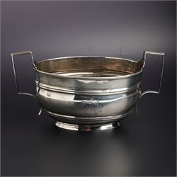 George III silver oval two handled sugar bowl engraved with a cartouche London 1805