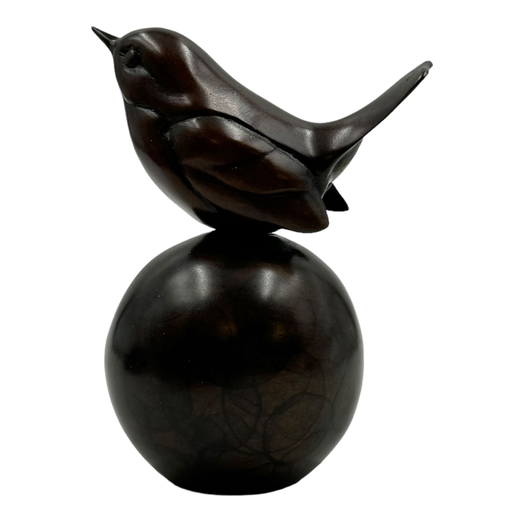Carl Longworth (1979-); Wren on Ball, bronze sculpture, limited edition 36/175, signed to base H10cm