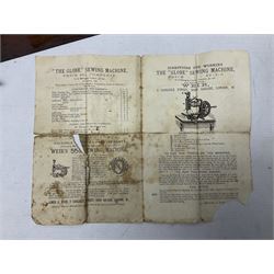 James G Weir 'The Globe' hand-cranked sewing machine, circa 1872, in black finish with gilt and flower painted decoration, the bed stamped Ja's G. Weir, 2 Carlisle Street, Soho Sq., London, with walnut locking carrying case and original manual, boxed H25cm 