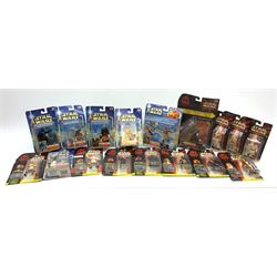 Star Wars - Episode 1 eleven Hasbro action figures, ten with CommTech chip, including two x Obi-Wan Kenobi, Battle Droid, Anakin Skywalker, four x Darth Maul (one Deluxe), Jar Jar Binks and two x Qui-Gon Jinn; together with five Attack of the Clones figures including Obi-Wan Kenobi, Count Dooku, Kit Fisto, Jango Fett and Mace Windu; and an Empire Strikes Back figure of Darth Vader; all in unopened blister packs (17)