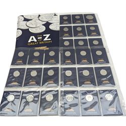 Queen Elizabeth II United Kingdom 2018 A to Z ten pence coin collection, with completer medallion, on Change Checker cards
