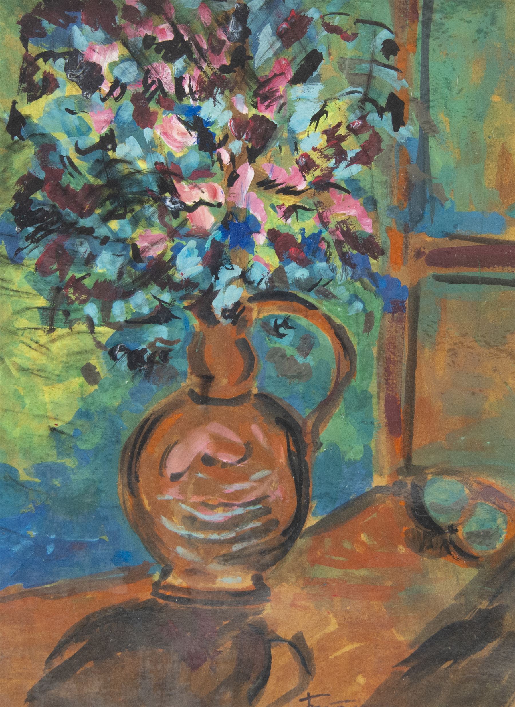 Attrib. Vladimir Tatlin (Russian 1885-1953): Still Life Vase of Flowers, oil on card signed 48cm x 35cm  