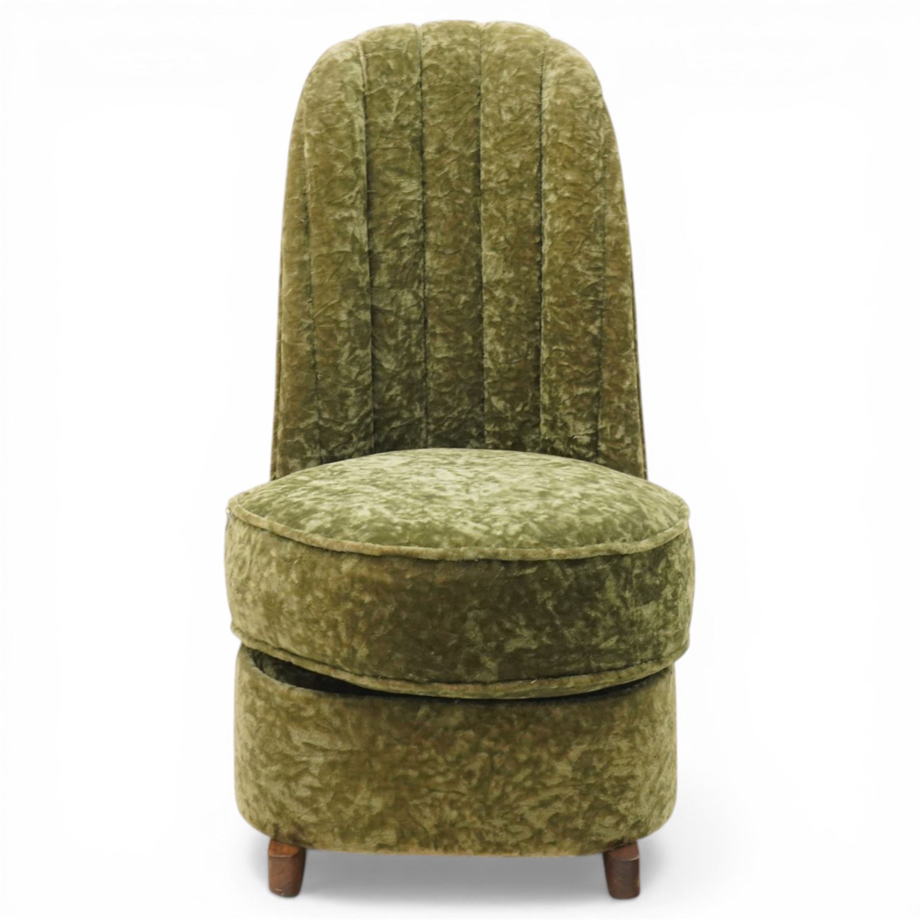 Art Deco mid 20th century bedroom chair upholstered in green crushed velvet