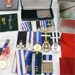 Collection of medals, insignias and minitures, including American National Defence medals, Efficiency Decoration medal, Order of St. John of Jerusalem stars, Military and Hospitaller Order of St. Lazarus of Jerusalem medals etc, several by Toye, Kedding & Spencer Ltd and Worcestershire Medal Service Ltd