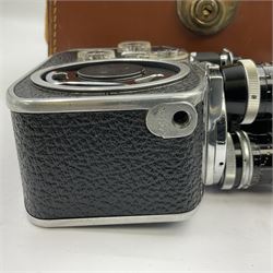 Paillard Bolex D8L STD 8mm cine camera body, serial no. 831223, with 'Paillard Switar 1:1.8 f=36mm AR' lens, serial no. 769123, Paillard Yvar 1:1.8 f=13mm AR' lens, serial no. 782154 and Paillard Pizard 1:1.9 f=5.5mm AR' lens, serial no. 717045, in leather carry case