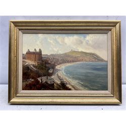 English School (Late 20th century): Overlooking the Grand Hotel and South Bay Scarborough c.1900, oil on board unsigned 31cm x 47cm
