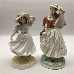 Three Coalport figures, comprising Eugenie, Lillie Langtry and Laura, together with seven other similar figures