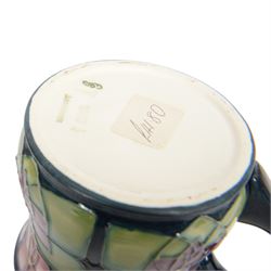 Moorcroft violets pattern ginger jar, together with matching covered dish and mug, all with original boxes, ginger jar H11cm 