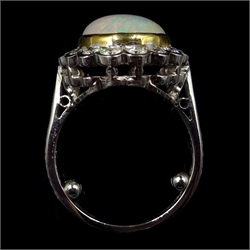  Opal and diamond white gold cluster ring, hallmarked 18ct  