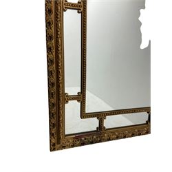 Victorian design gilt framed wall mirror, pediment with central cartouche and flanking cornucopia