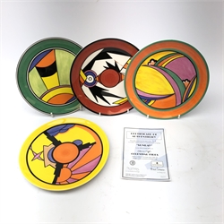  Set of four Wedgwood Clarice Cliff Celestial Fires series plates comprising Sunray, Jupiter, Lightning and Comets, one with certificate   