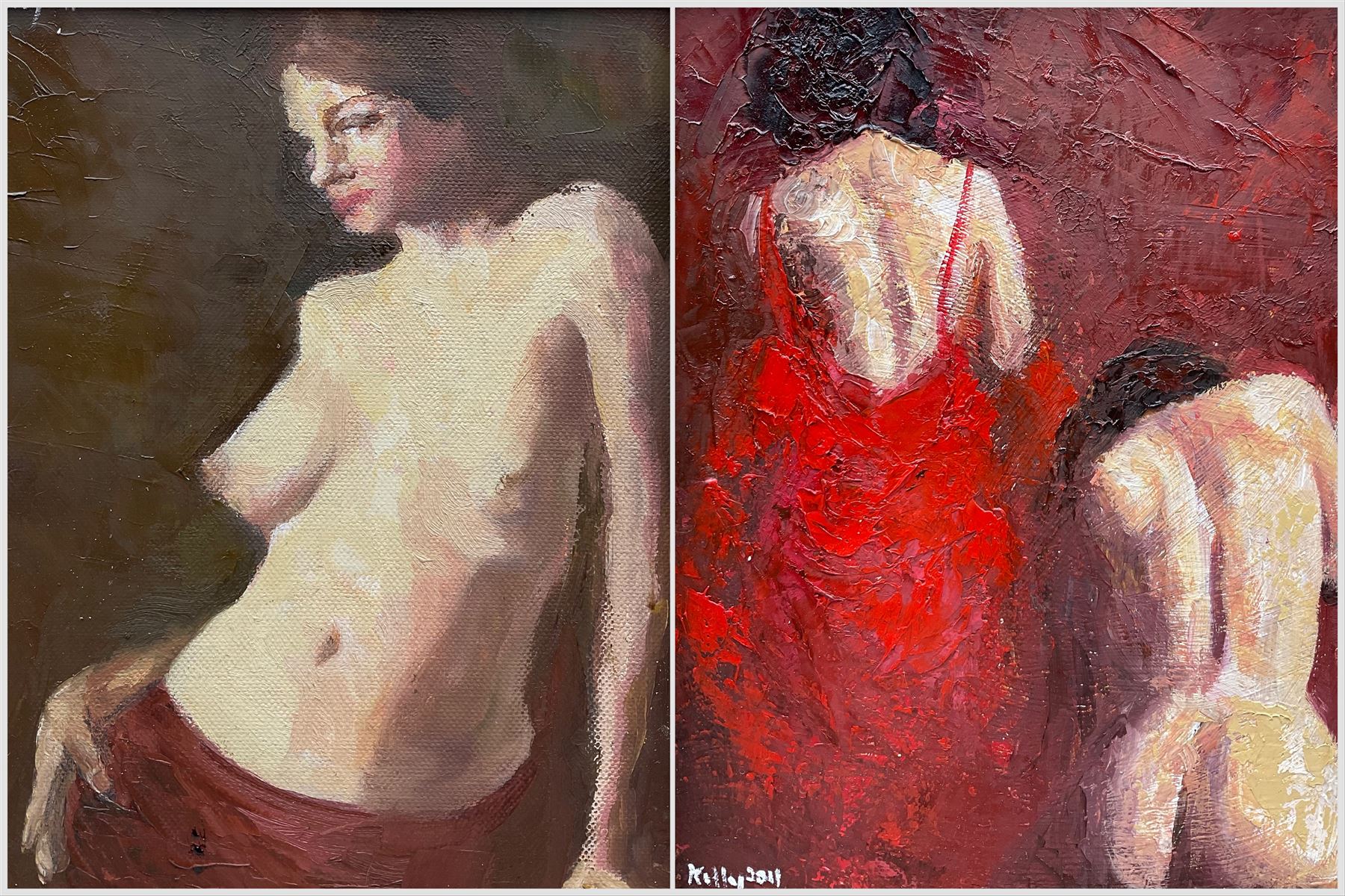 Kelly (Contemporary): Studies of the Female Form, two oils on canvas signed and dated 2011, 24cm x 19cm (2)