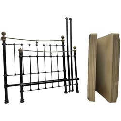 Victorian cast iron and brass 4' 6'' double bedstead with base 