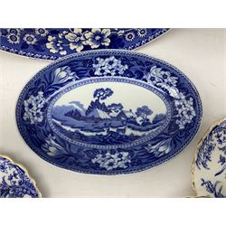 Spode Italian pattern bowl, with blue print beneath, together with a Spode Blue Tower pattern cake plate, and  other blue and white wares to include Wedgwood, Burleighware etc