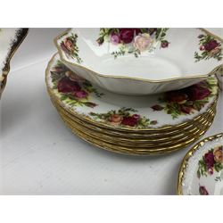 Royal Albert Old Country Roses, tea service for six, comprising teapot, milk jug, open sucrier, teacups and saucers, cake plate, together with other items 