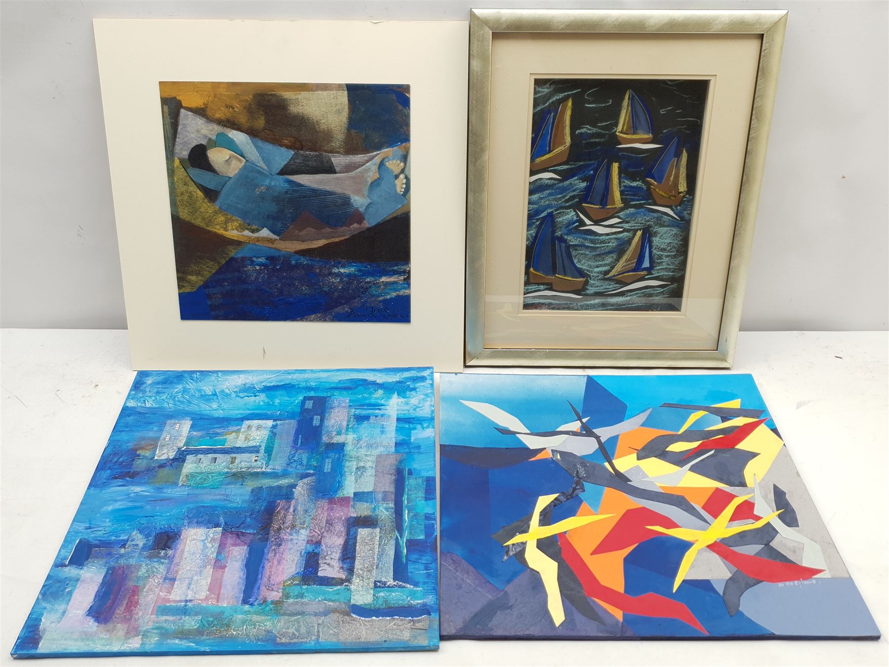 Madeleine Eyland (Belgian/British 1930-2021): Collection of mixed media collages, approx 14, max 28cm x 38cm 
Provenance: artist's studio collection. Marie-Madeleine Eyland (neé Legrain) was born in 1930 at Floriffoux, Belgium; she lived most of her life in Scarborough working as a nurse and an artist.