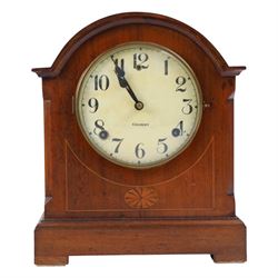 Gilbert Clock Company eight-day mahogany cased mantle clock, with a cream card dial, break...