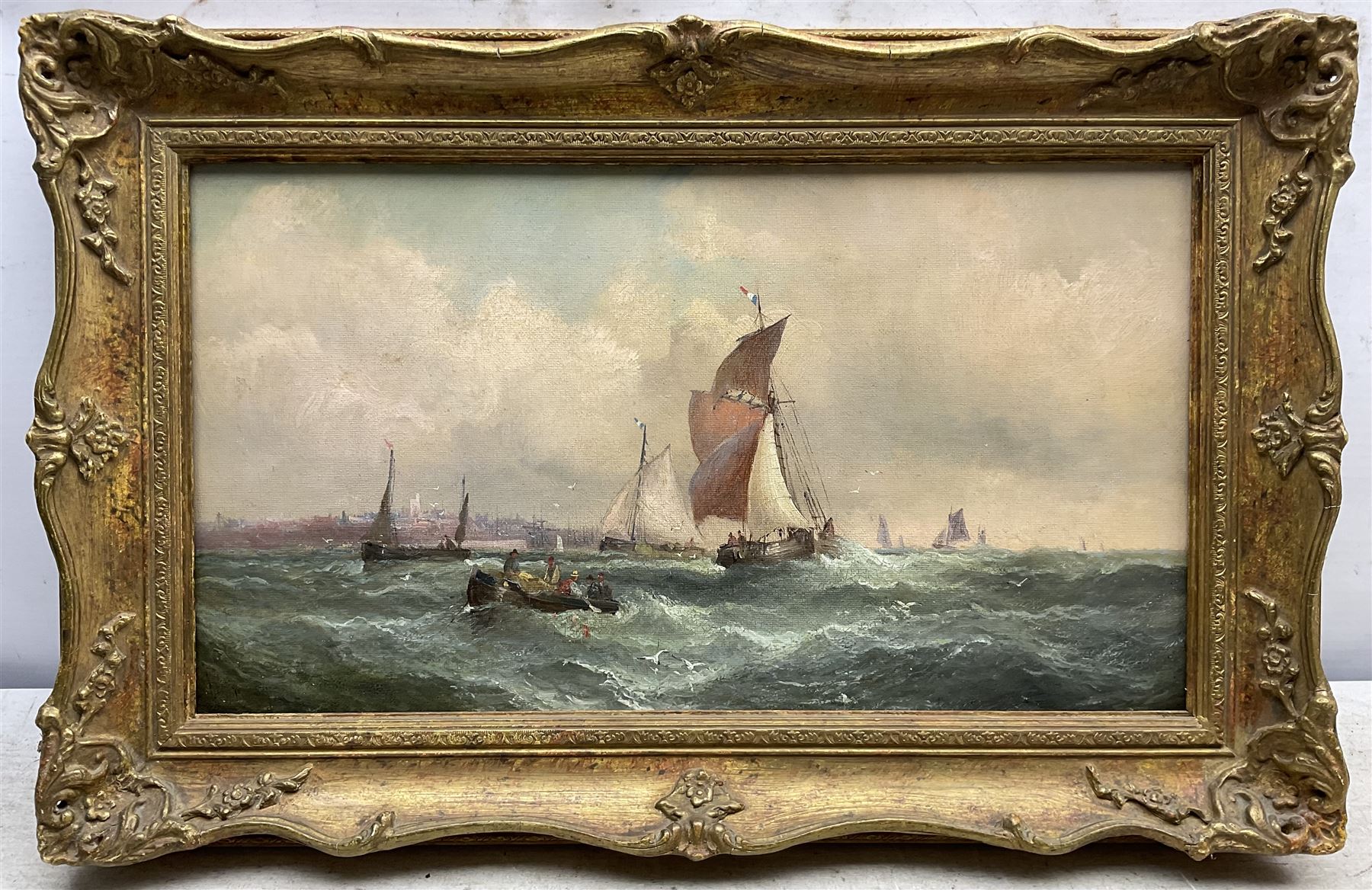 William Anslow Thornley (British fl.1858-1898): Shipping at Sea, oil on canvas signed 24cm x 44cm