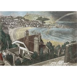 Michael Atkin (Scarborough 1952-): ‘Paul and Amanda Leave Town’ - Scarborough from the Spa Chalet, coloured etching with aquatint signed titled and numbered 9/60, 35cm x 59cm 