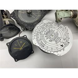 Three RAF light switches, together with military oxygen canister, batteries, gages etc  